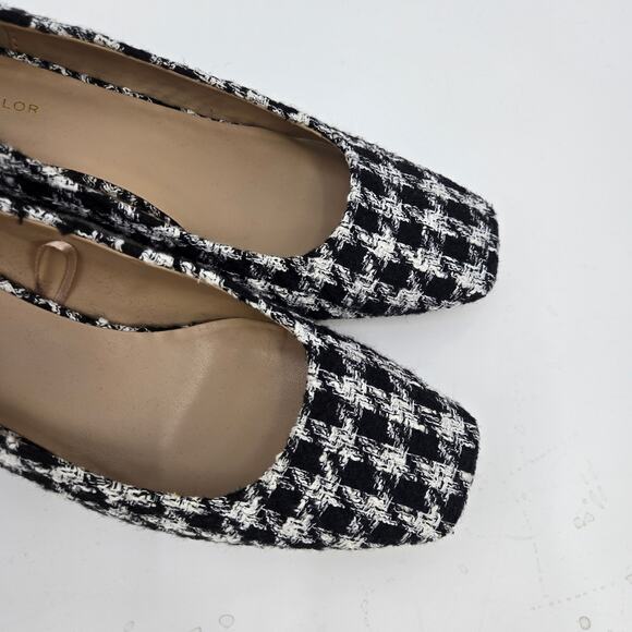 Ann Taylor 7.5M Tweed Pumps Heels Block Square Toe Black White Houndstooth - Picture 2 of 6